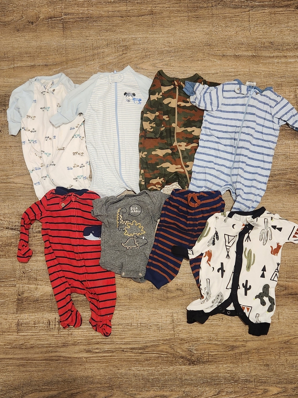 Mixed-Pattern Kids One-Piece Sleepers - Blues, Camouflage, Red, Stripes